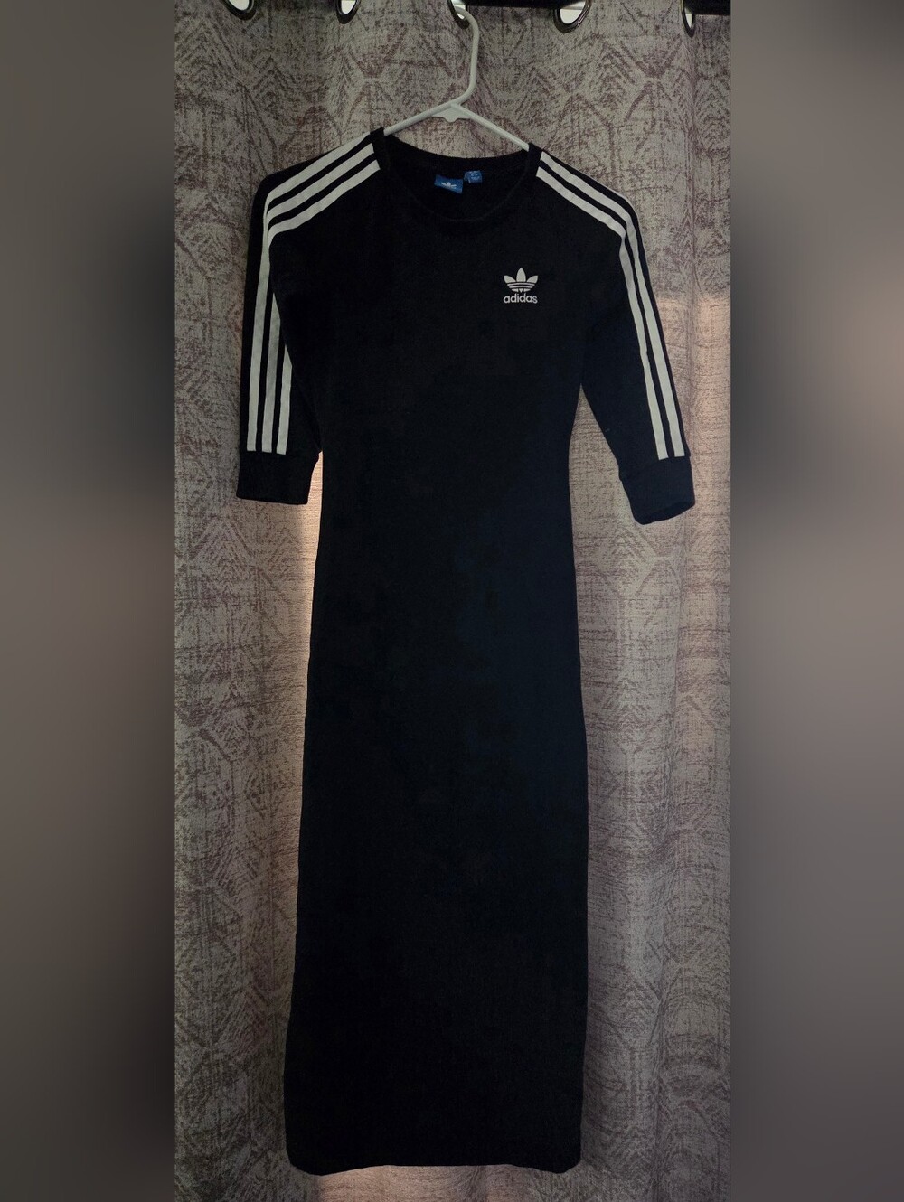 adidas Black Long-Sleeve Three-Stripe Midi Dress